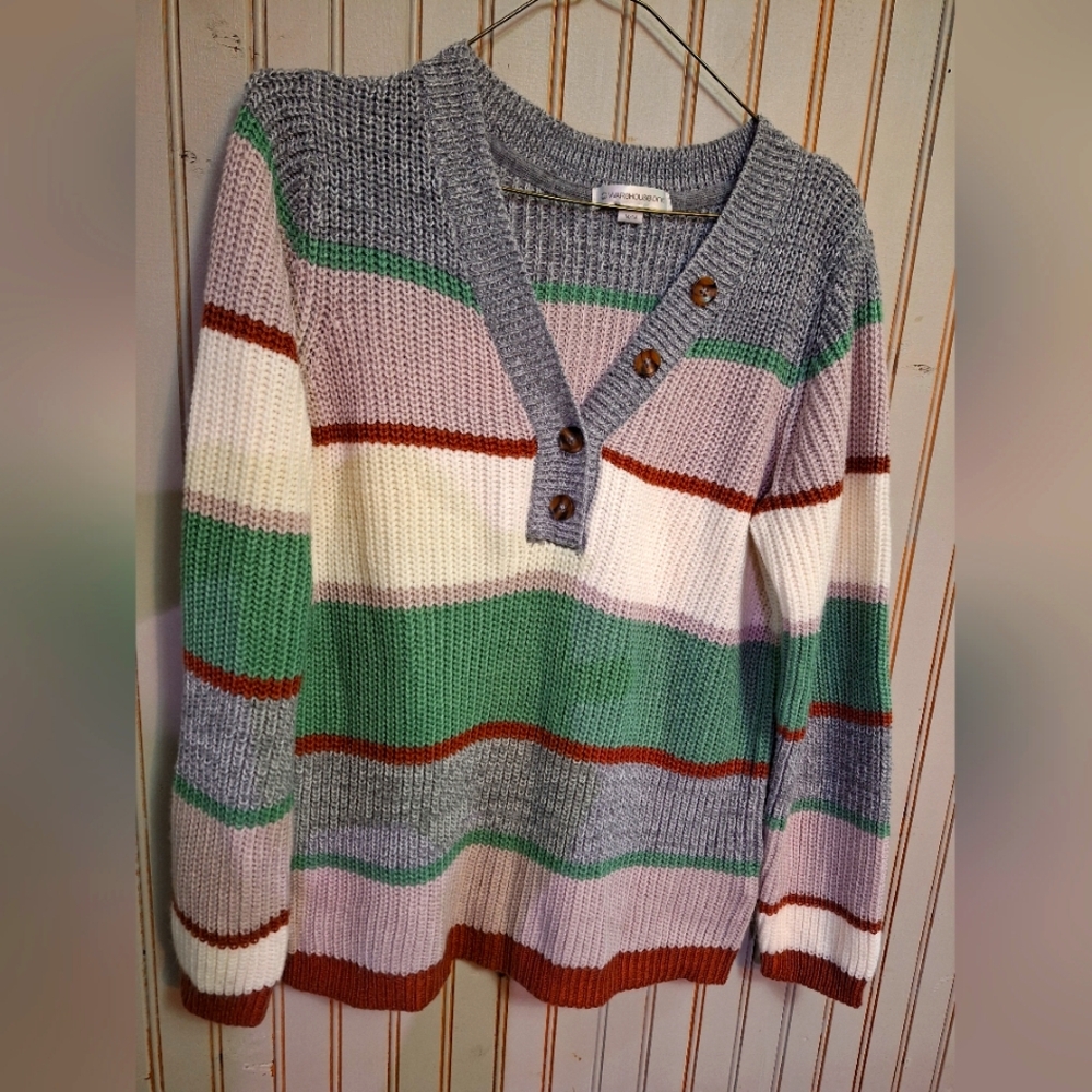 Warehouse Multicolor V-Neck Sweater with Buttons